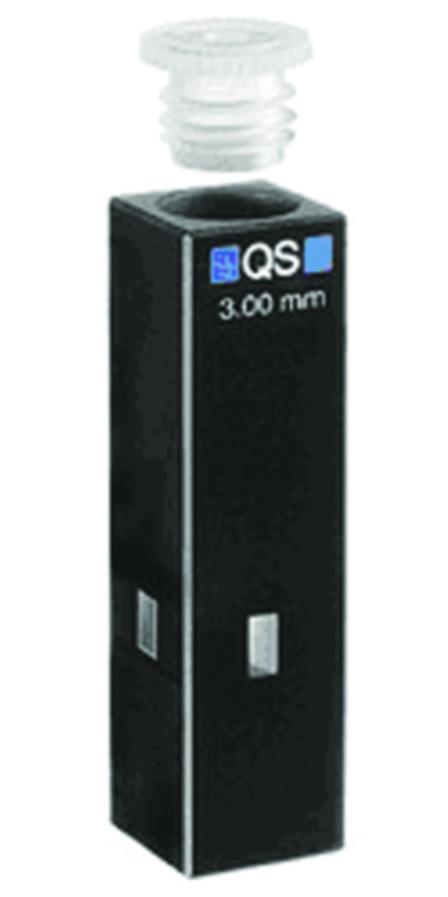 Küvetten für Fluoreszenzmessungen UV-Bereich | Typ: Ultra-Mikro, Beschreibung: PE Stopfen, 3 Fenster, Abmessungen außen (B x T x H) mm: 12,5 x 12,5 x 45