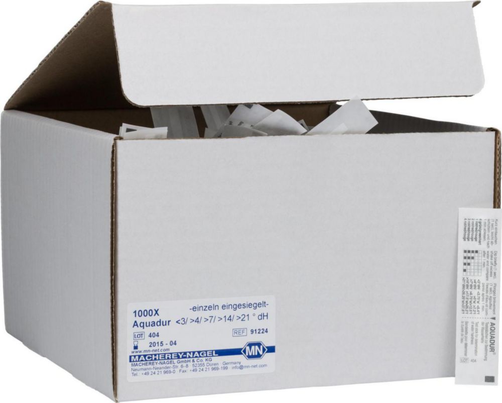 Wasserhärte Teststäbchen AQUADUR® | Abstufung °d: 4 > 7 / >14/ >21, Verpackungsinhalt: Beutel à 1000 Stäbchen*