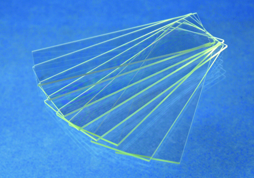 Objektträger ELKA, extra-weiß | Beschriftungsfeld: mattiert/einseitig, Farbe: weiß auf transparent, Kanten: geschnitten