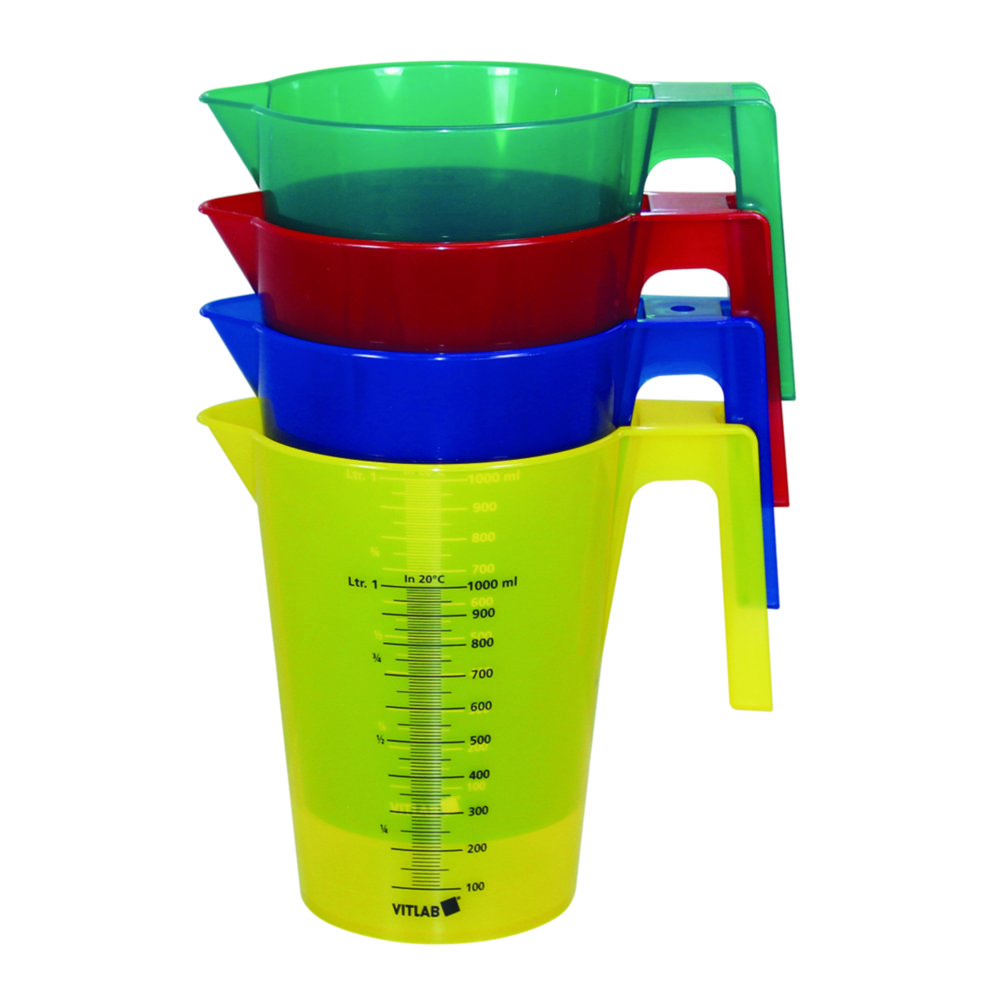 Messbecher mit Griff, PP, farbig | Nennvolumen: 1000 ml, Graduierung: 10 ml, Ø: 125 mm
