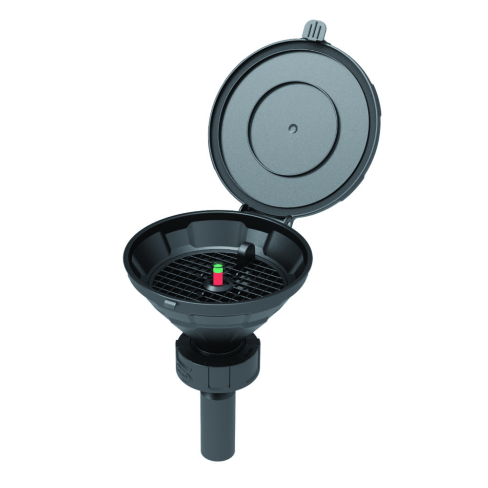 Sicherheitstrichter mit Füllstandskontrolle, HDPE, elektrisch ableitfähig, Schwimmer 190 mm | Ø Trichter: 140 mm, Höhe: 200 mm, Gewinde: S60/61