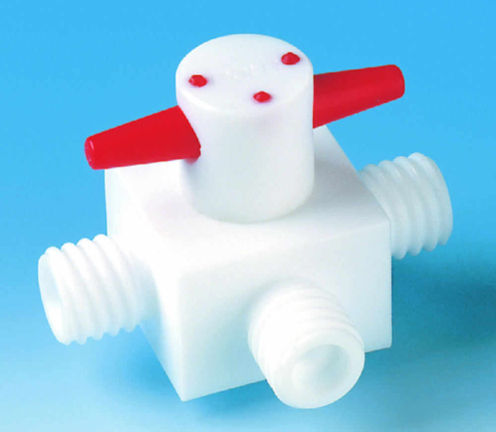 3 Wege-Hahn, PTFE Bohrung 4 mm, T GL 14