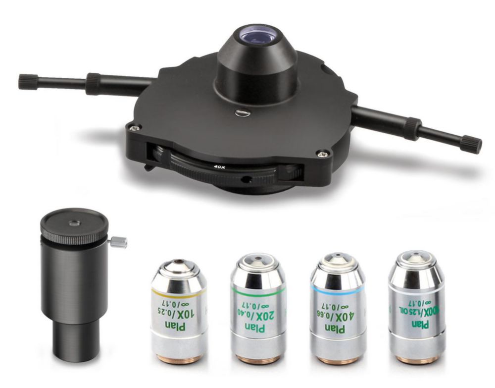 5-fach Kondensorrad mit 10x/20x/40x/100x. inkl. Inf-PH-Plan-Objektive (Komplett-Set)
