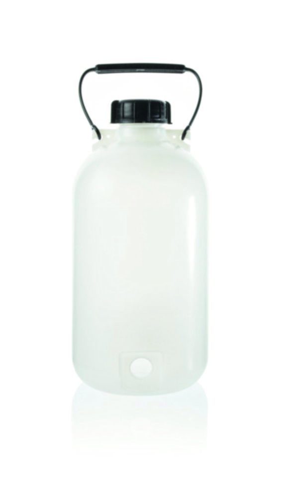 Abklärflasche, 10 l PE-HD, Enghals, ohne Hahn Schraubkappe und Tragegriff