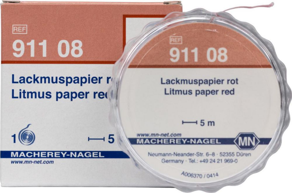 Indikatorpapiere ohne Farbskala | Bereich pH: 5,0 ... 8,0, Typ: Lackmuspapier, rot, Verpackungsinhalt: 1 Rolle à 5 m