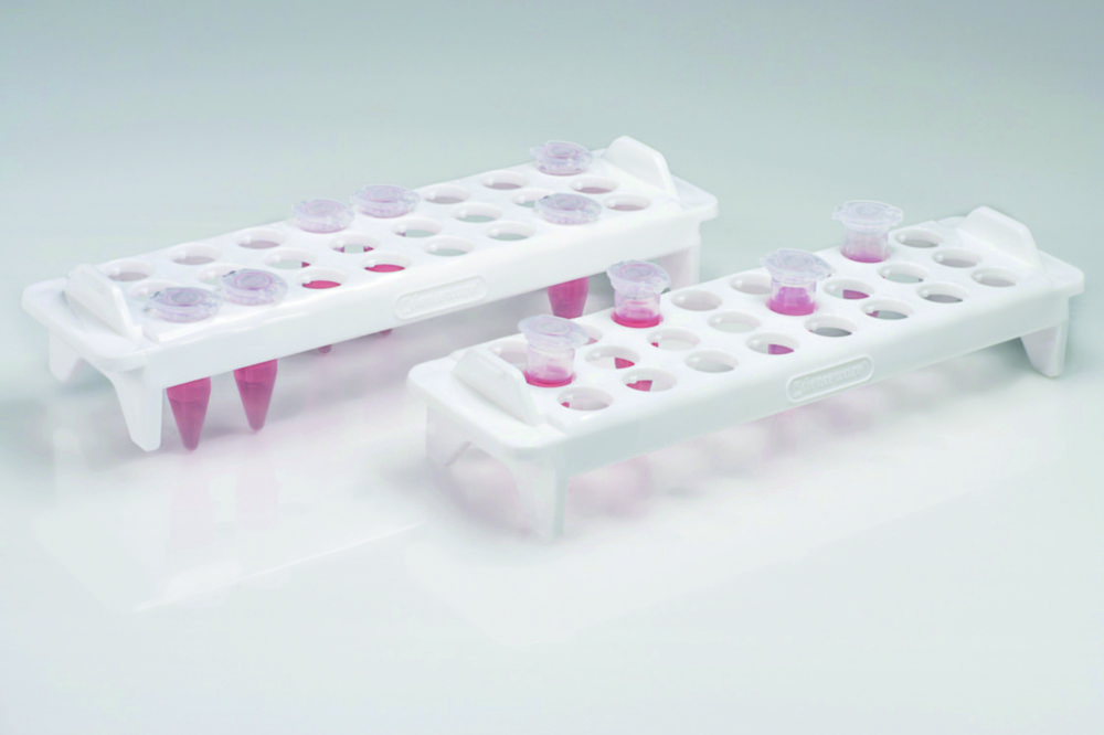 Schwimmende Gestelle für Zentrifugenröhrchen, PP | Für Röhrchen ml: 5,0, Farbe: Weiß, Abmessungen (B x T x H) mm: 79 x 270 x 54
