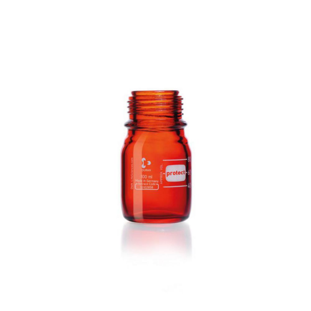 Laborflaschen Protect DURAN®, braun, mit retrace code | Nennvolumen: 100 ml, Ø: 56 mm